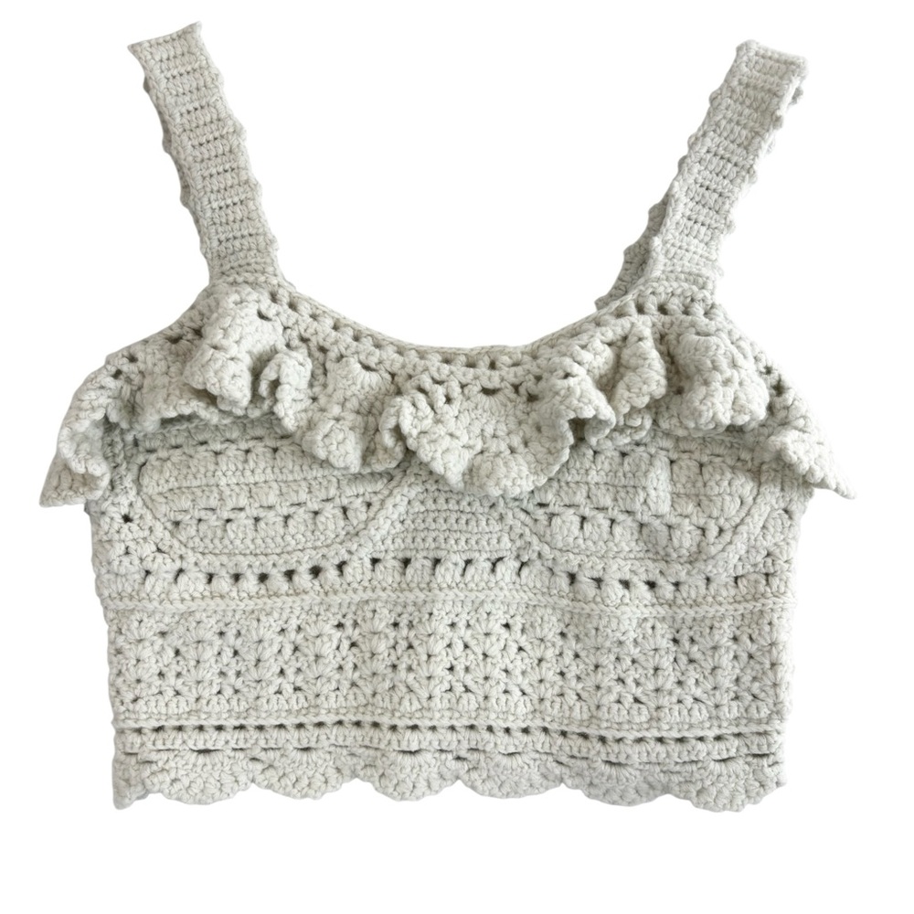 (GUC) SEA NY Rylee Crochet Crop Ruffle Tank Button Back Size Small